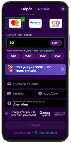 Spinmama Casino Complétez votre dépôt en utilisant l'une des méthodes listées qui vous convient le mieux