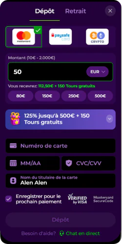 Spinmama Casino Complétez votre dépôt en utilisant une méthode pratique