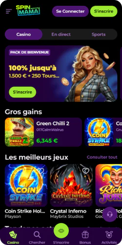Spinmama Casino page d'accueil